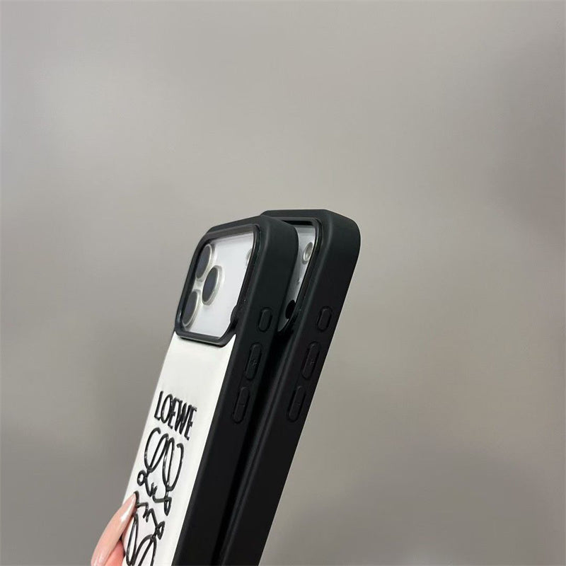 Luxury Loewe-Inspired Leather iPhone Case with Embossed Anagram Logo