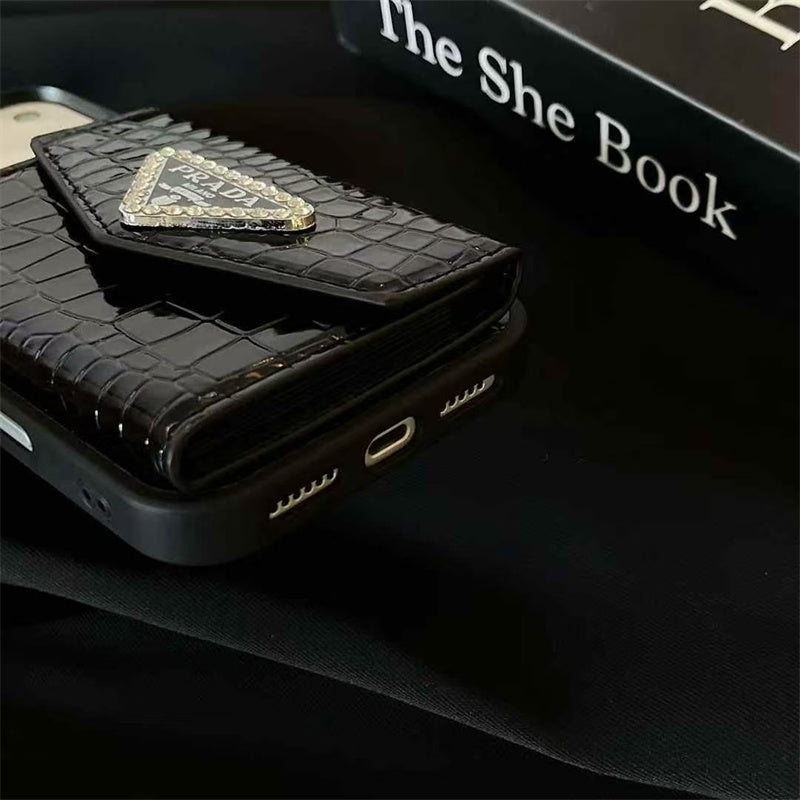 Elegant Prada Apple Phone Case with Card Holder For iPhone 12-18 Pro & Pro Max