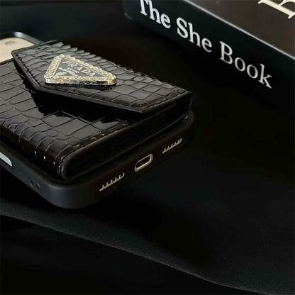 Elegant Prada Apple Phone Case with Card Holder For iPhone 12-18 Pro & Pro Max