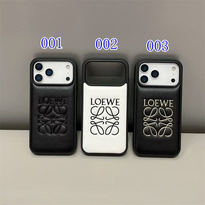 Luxury Loewe-Inspired Leather iPhone Case with Embossed Anagram Logo