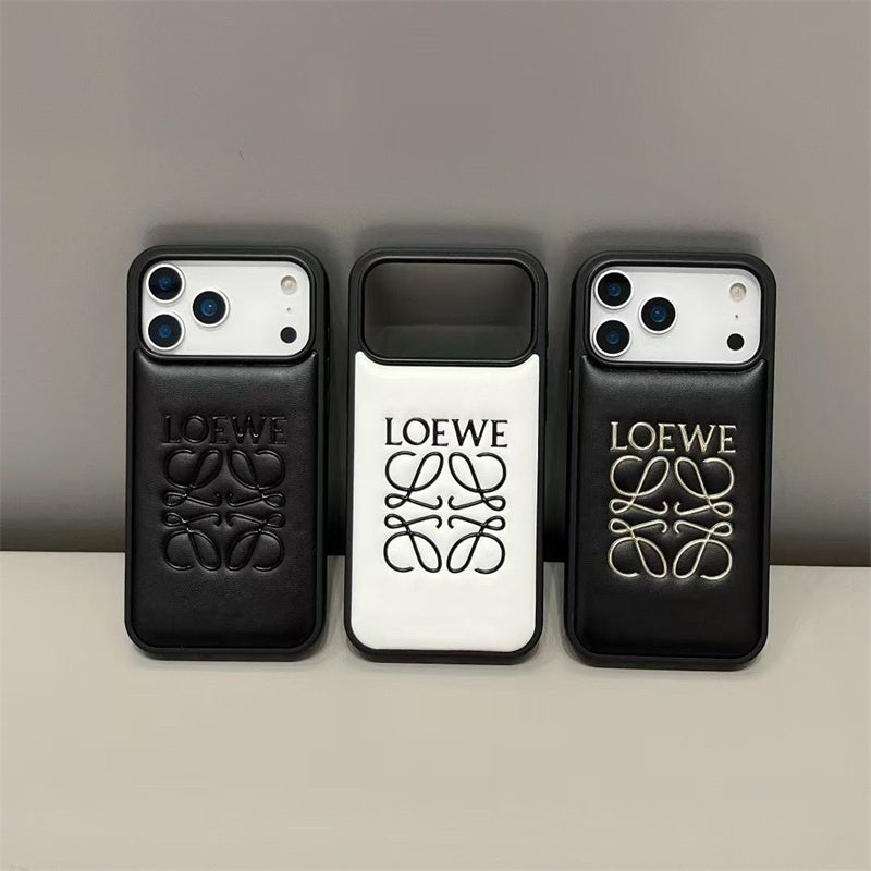 Luxury Loewe-Inspired Leather iPhone Case with Embossed Anagram Logo