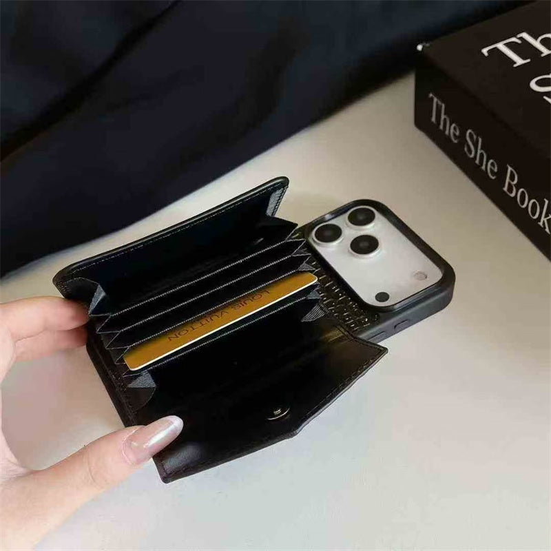 Elegant Prada Apple Phone Case with Card Holder For iPhone 17 / 16 / 15 / 14