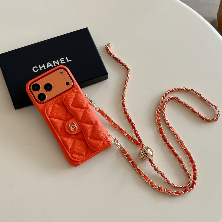 Chanel Genuine Leather Wallet Leather Crossbody Bag Apple iPhone Case