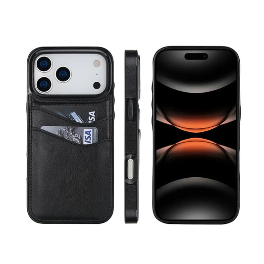 Litchi Leather Skin Card Slots Phone Case For iPhone 13-18 Pro & Pro Max