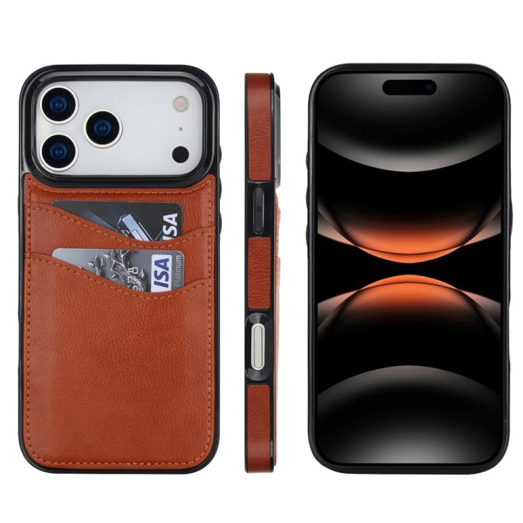 Litchi Leather Skin Card Slots Phone Case For iPhone 17 / 16 / 15 / 14