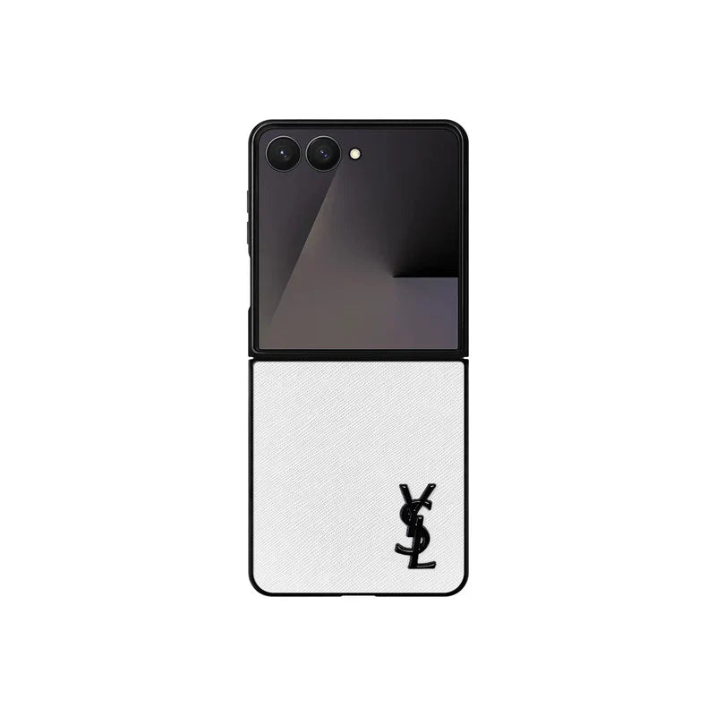 Luxury YSL Leather Case White for Samsung Galaxy Z Fold & Z Flip Series