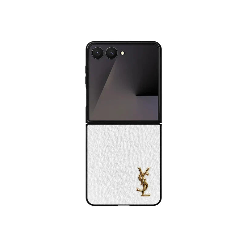 Luxury YSL Leather Case White for Samsung Galaxy Z Fold & Z Flip Series