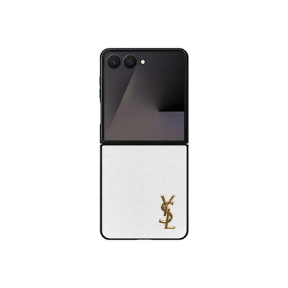 Luxury YSL Leather Case White for Samsung Galaxy Z Fold & Z Flip Series