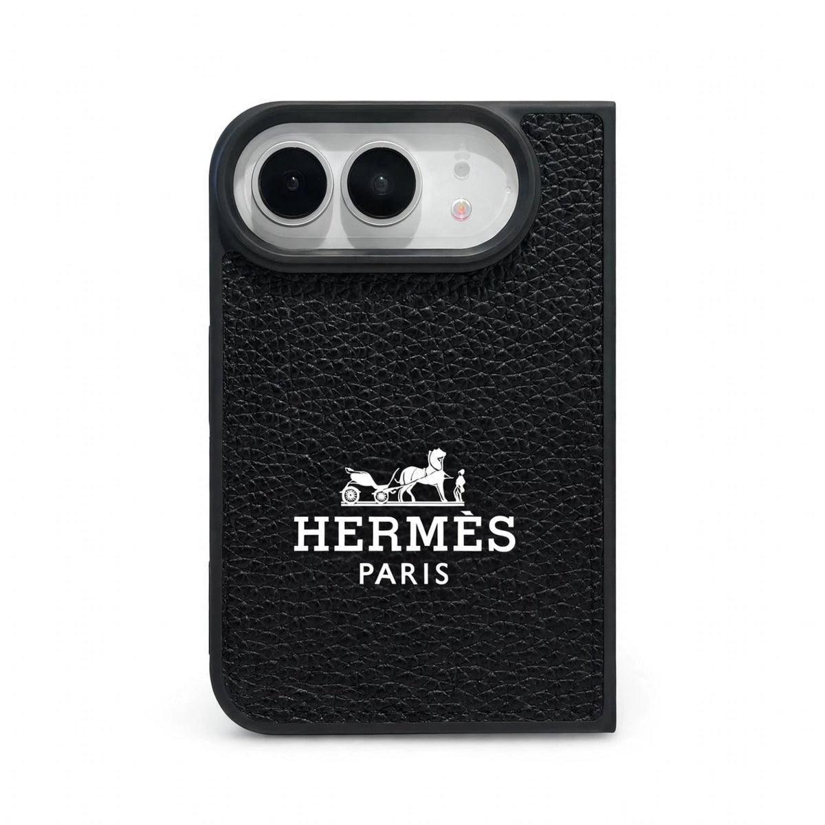Luxury Textured Hermes Leather Logo Printed Case for iPhone Duo