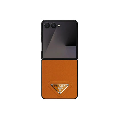 Prada Luxury Orange Leather Case for Samsung Galaxy Z Fold & Z Flip Series
