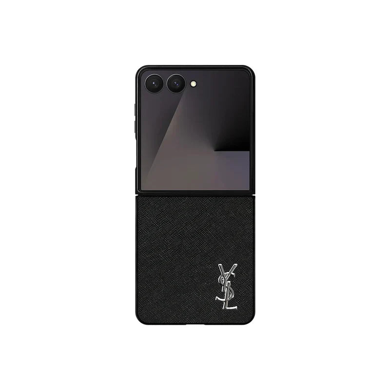 Luxury YSL Leather Case Black for Samsung Galaxy Z Fold & Z Flip Series
