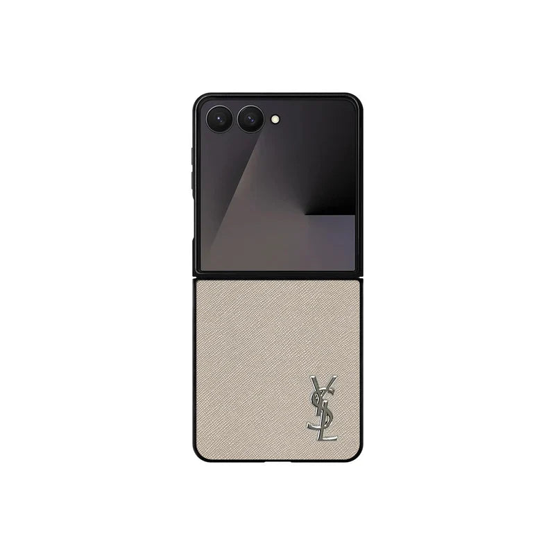 Luxury YSL Leather Case Beige for Samsung Galaxy Z Fold & Z Flip Series