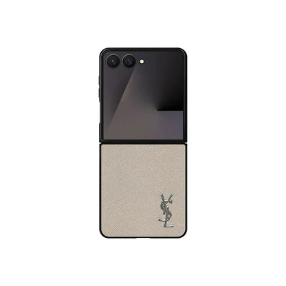 Luxury YSL Leather Case Beige for Samsung Galaxy Z Fold & Z Flip Series