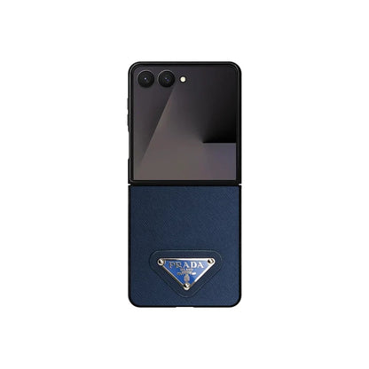 Prada Luxury Navy Blue Leather Case for Samsung Galaxy Z Fold & Z Flip Series