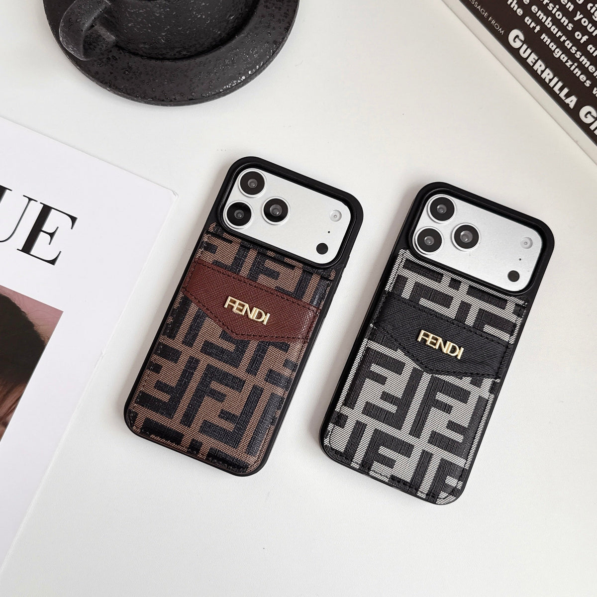 Luxury Card Holder Fendi iPhone Case for 12-17 series