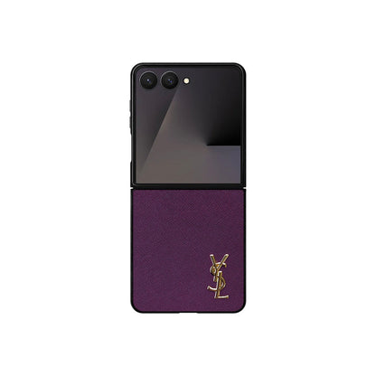 Luxury YSL Leather Case Purple for Samsung Galaxy Z Fold & Z Flip Series