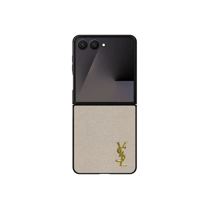 Luxury YSL Leather Case Beige for Samsung Galaxy Z Fold & Z Flip Series