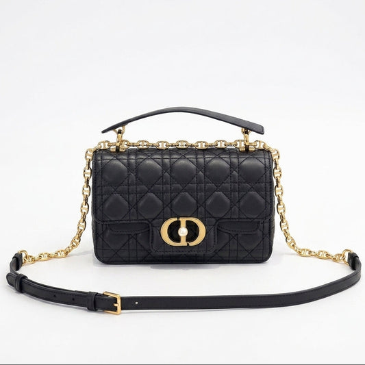 Quilted leather bag with flap closure - Gold chain crossbody bag with pearl clasp