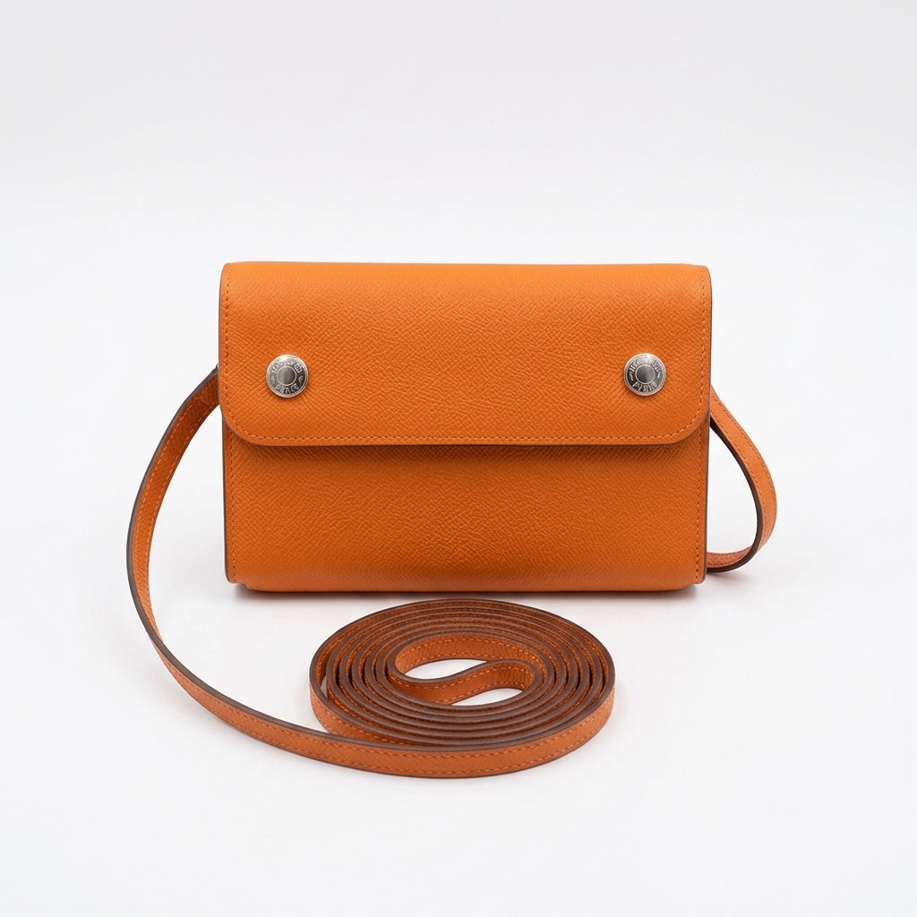 Luxury Hermes Calfskin Leather Crossbody Snap Bag