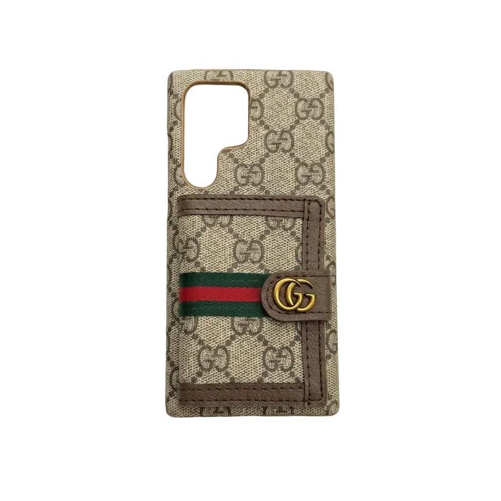 Luxury GG Supreme Case with Leather Card Pocket for Samsung Galaxy S22-S26 Series