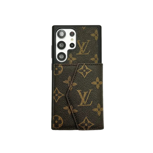 Luxury Monogram Leather Case with Envelope Card Holder for Samsung Galaxy S22-S26 Series