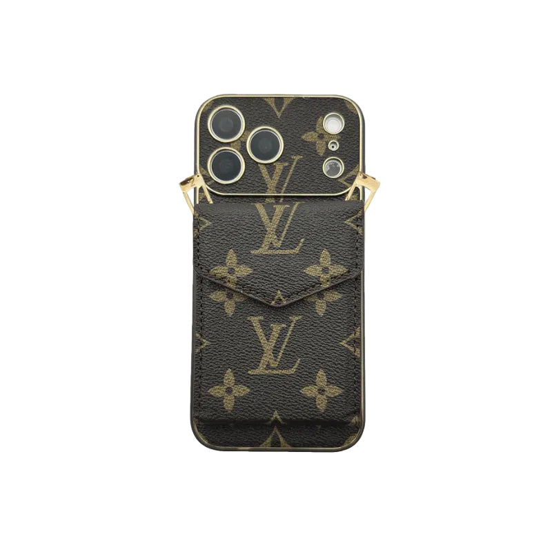 Premium Leather Monogram iPhone Case With Wallet And Crossbody Strap