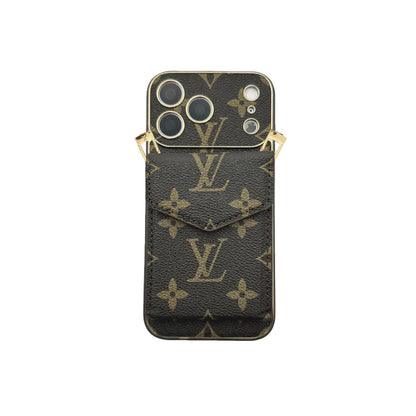Premium Leather Monogram iPhone Case With Wallet And Crossbody Strap