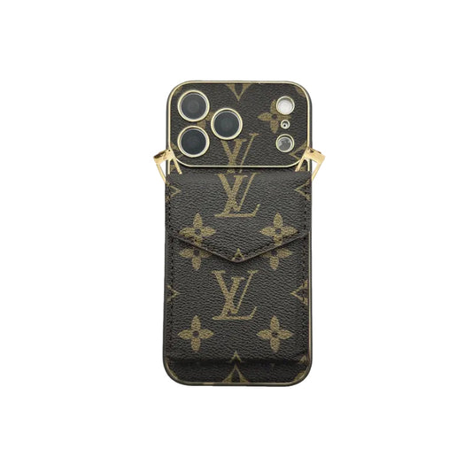 Premium Leather Monogram iPhone Case With Wallet And Crossbody Strap