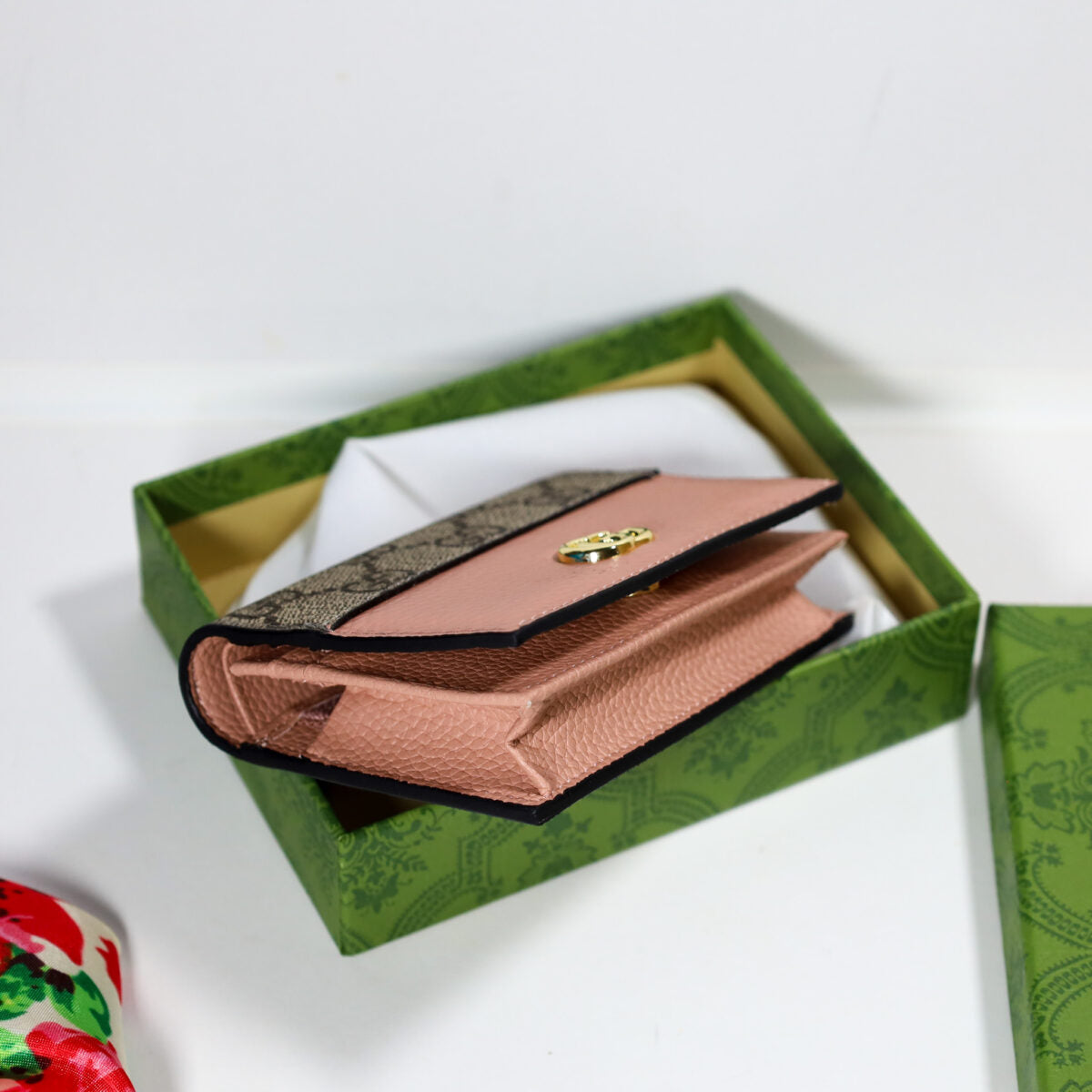 Luxury Leather Wallet Pink Canvas