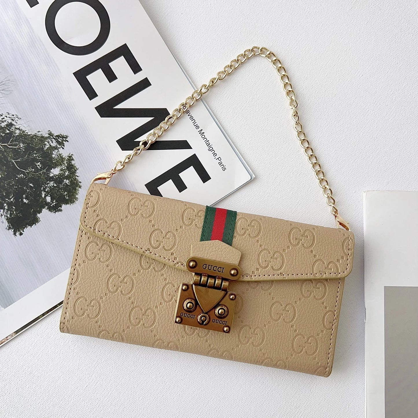 Luxury brand Plain Leather Crossbody Wallet Case For iPhone 13-17