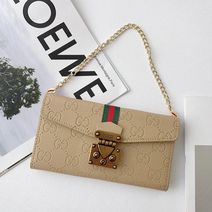 Luxury brand Plain Leather Crossbody Wallet Case For iPhone 13-17
