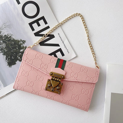 Luxury brand Plain Leather Crossbody Wallet Case For iPhone 13-17