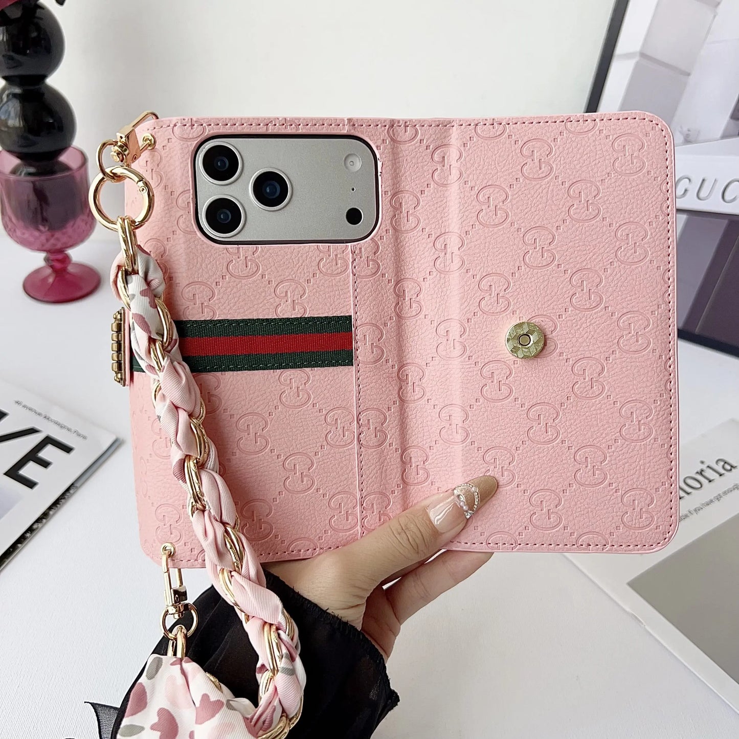 Luxury brand Plain Leather Crossbody Wallet Case For iPhone 13-17