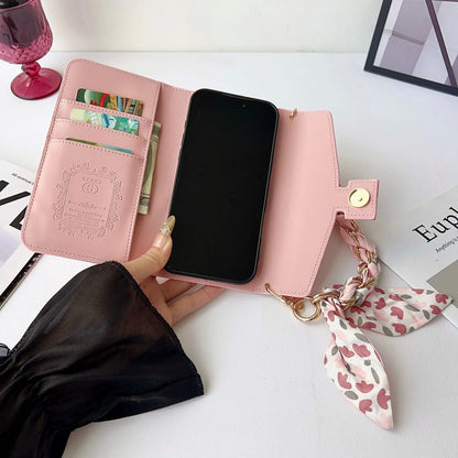 Luxury brand Plain Leather Crossbody Wallet Case For iPhone 13-17