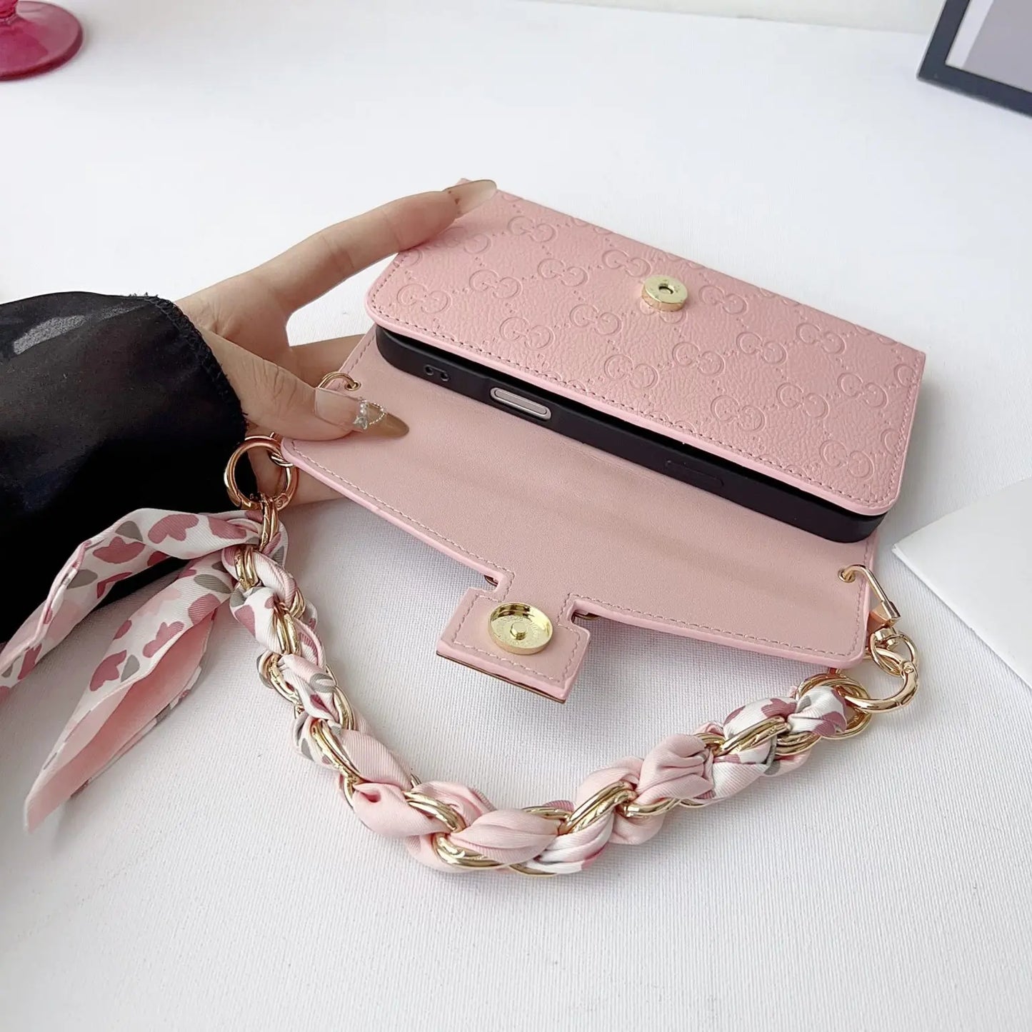 Luxury brand Plain Leather Crossbody Wallet Case For iPhone 13-17