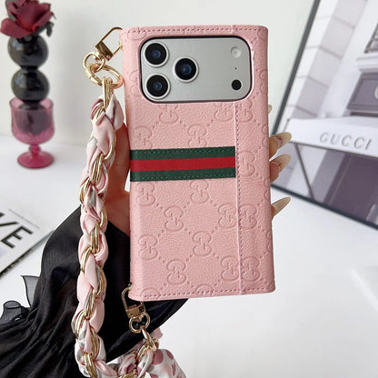 Luxury brand Plain Leather Crossbody Wallet Case For iPhone 13-17