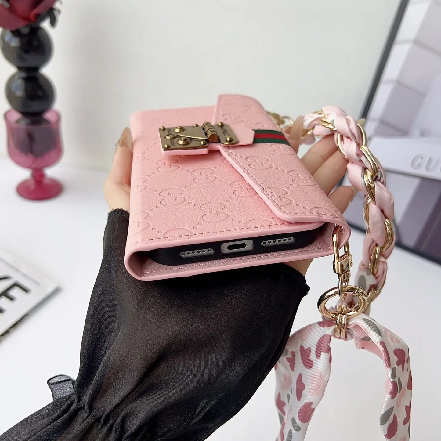 Luxury brand Plain Leather Crossbody Wallet Case For iPhone 13-17