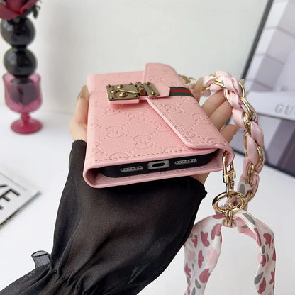 Luxury brand Plain Leather Crossbody Wallet Case For iPhone 13-17