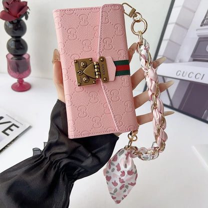 Luxury brand Plain Leather Crossbody Wallet Case For iPhone 13-17