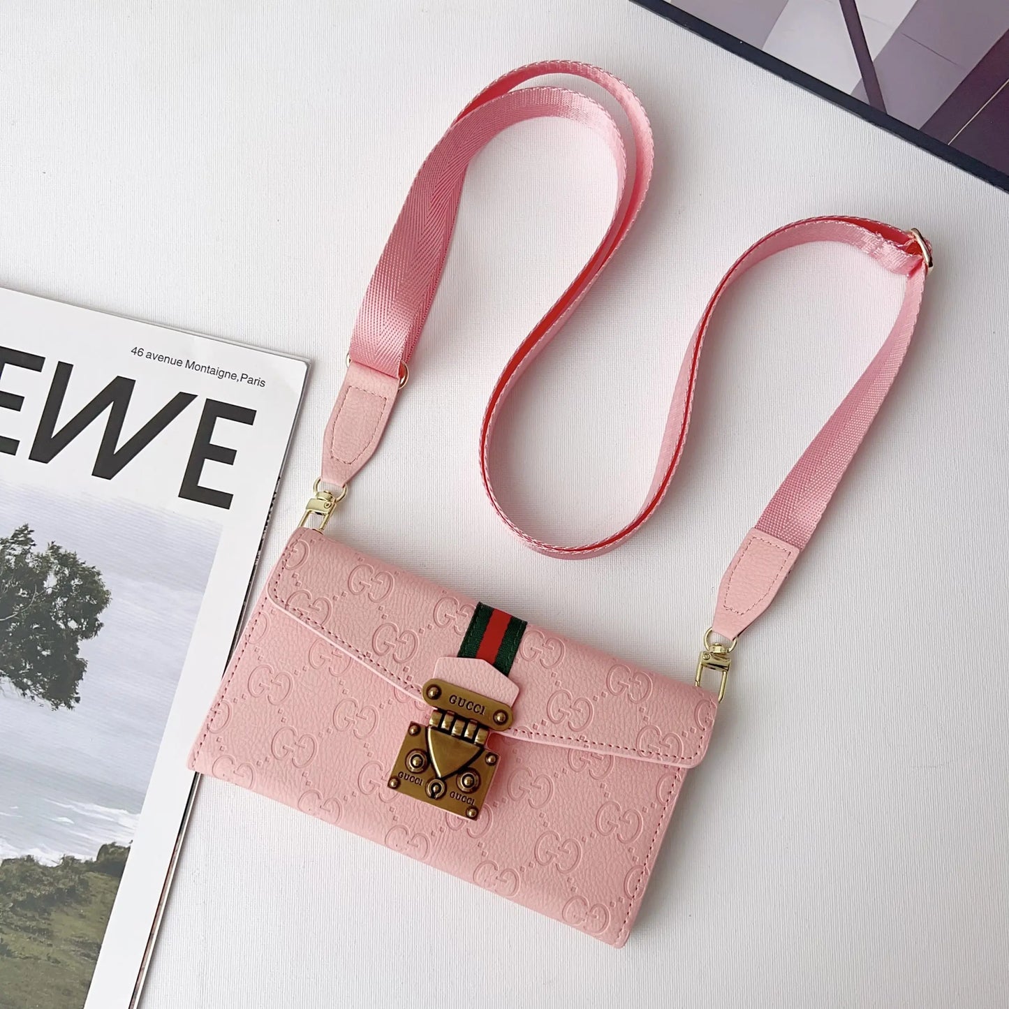 Luxury brand Plain Leather Crossbody Wallet Case For iPhone 13-17