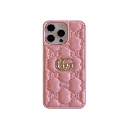 Luxury Stamped Leather iPhone Case for 13-17
