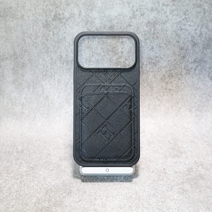 Stamped Leather H Phone Case With Card Holder  For iPhone 17 / 16 / 15 / 14