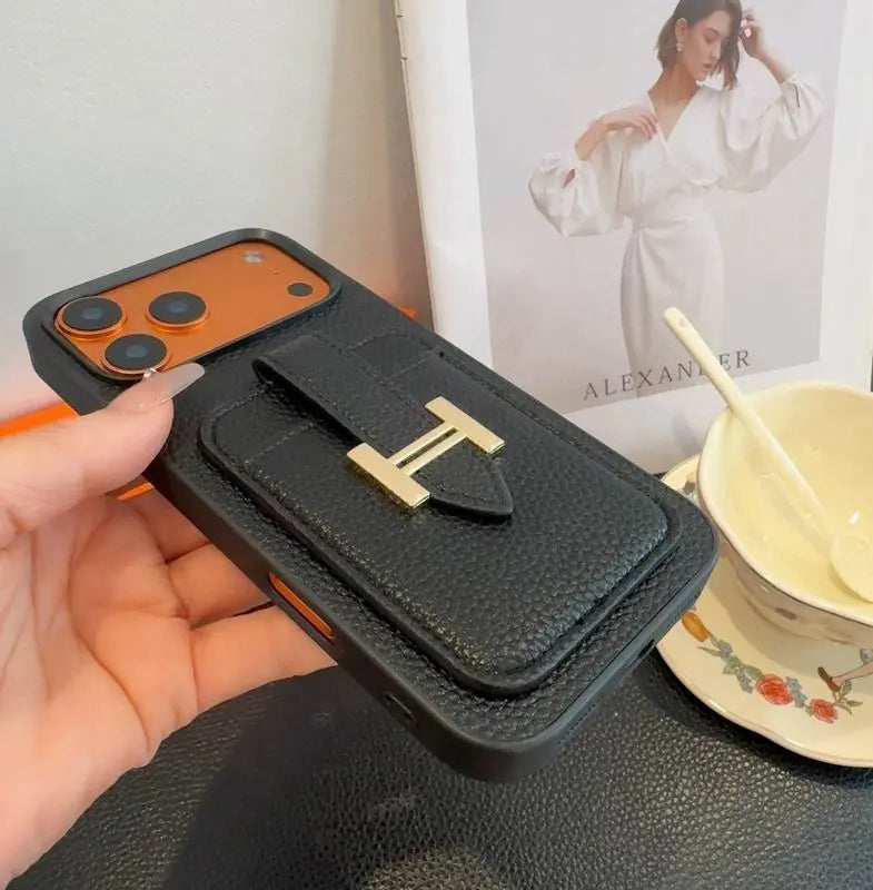 HRM Leather Card Holder Case with H Buckle