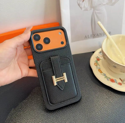 HRM Leather Card Holder Case with H Buckle
