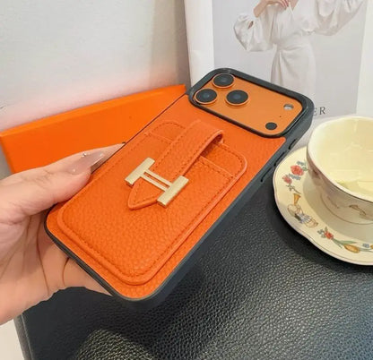 HRM Leather Card Holder Case with H Buckle