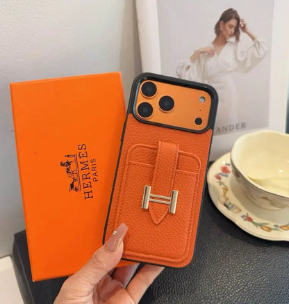 HRM Leather Card Holder Case with H Buckle