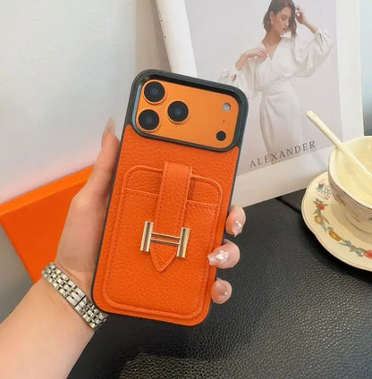 HRM Leather Card Holder Case with H Buckle