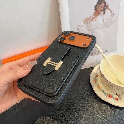 HRM Leather Card Holder Case with H Buckle