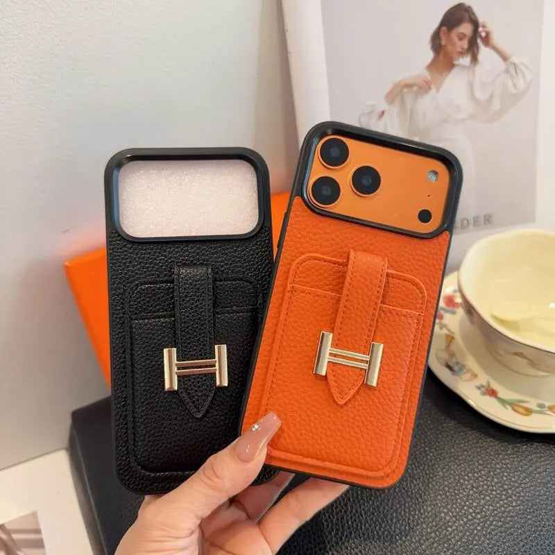 HRM Leather Card Holder Case with H Buckle