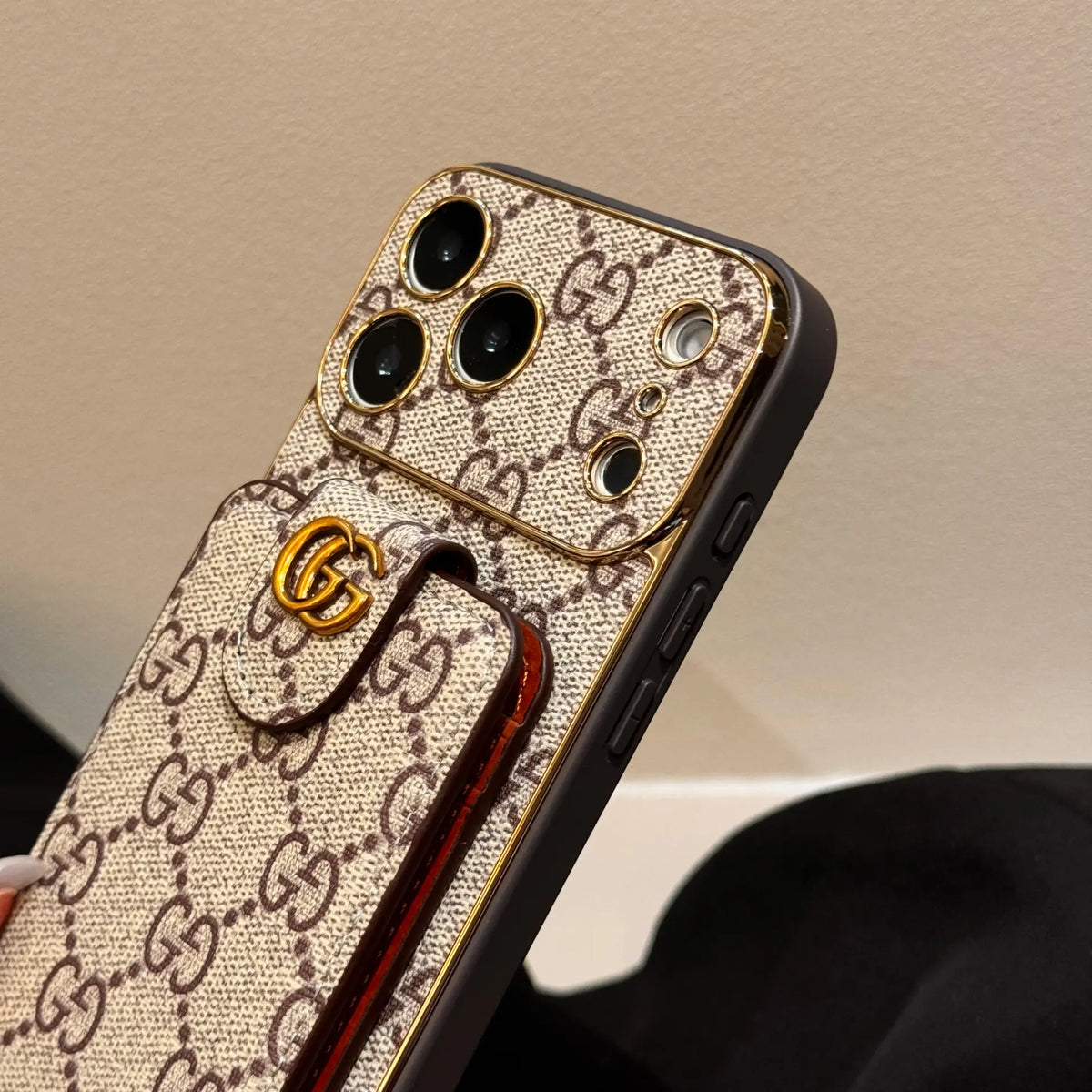 Classic GG Leather Card Wallet Case with Strap for iPhone 12-18